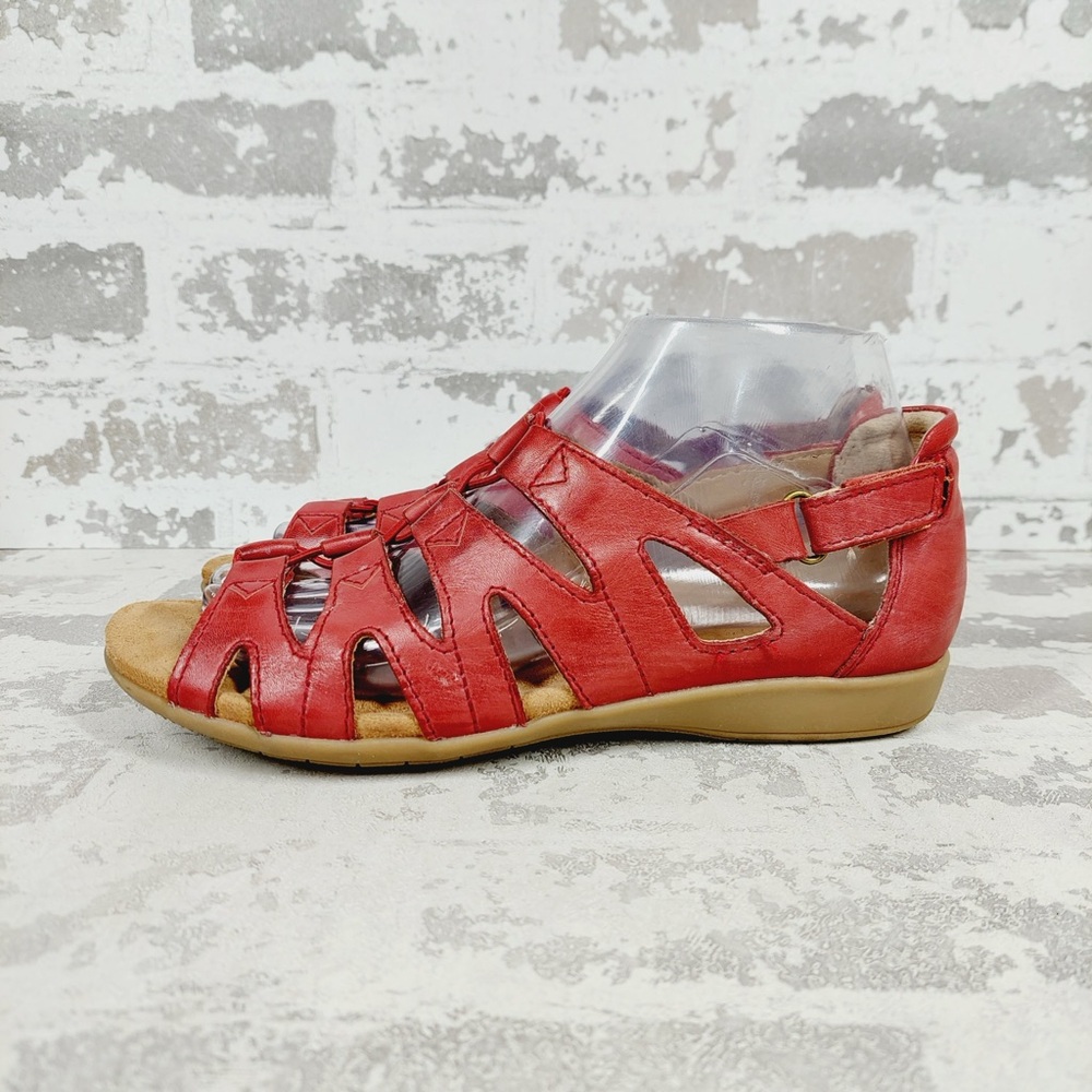 Earth Red Leather Cutout Hook-and-Loop Sandals